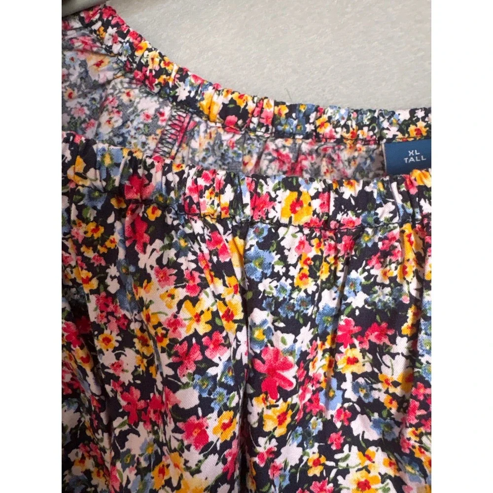 Old Navy Womens XL Tall Floral Babydoll Peplum Top Puff Sleeve Navy Blue Multi